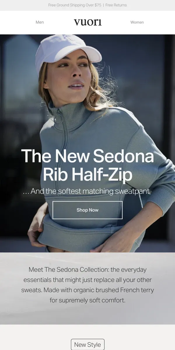 Email from Vuori. New To The Sedona Collection