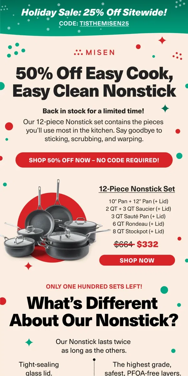 Email from Misen. 50% Off Our 12 - Piece Nonstick Cookware Set