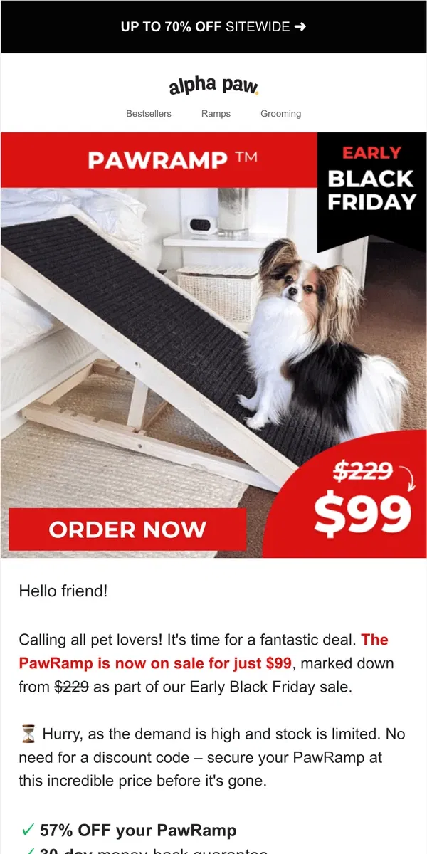 Email from Alpha Paw. ⏰ Price Drop Alert! The PawRamp for $99