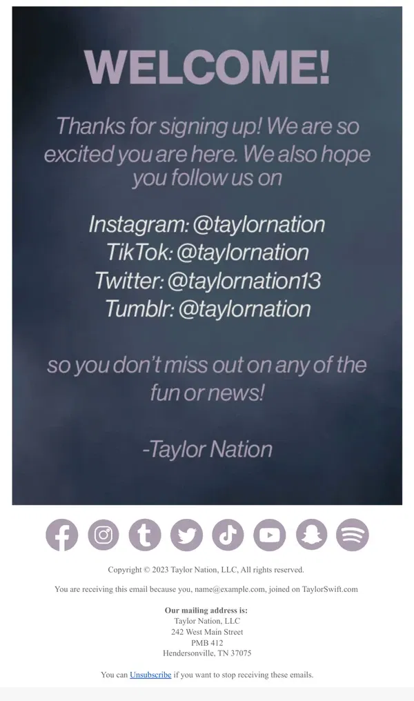 Email from Taylor Swift. You're on the list!