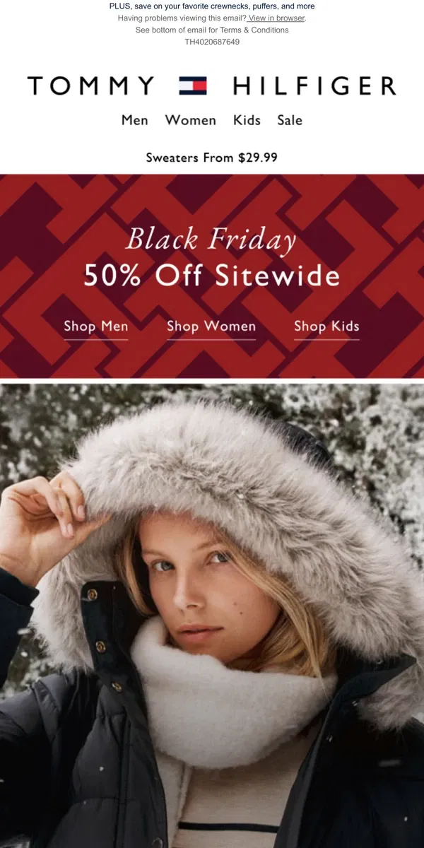 Email from Tommy Hilfiger. 50% OFF SITEWIDE | BLACK FRIDAY SAVINGS