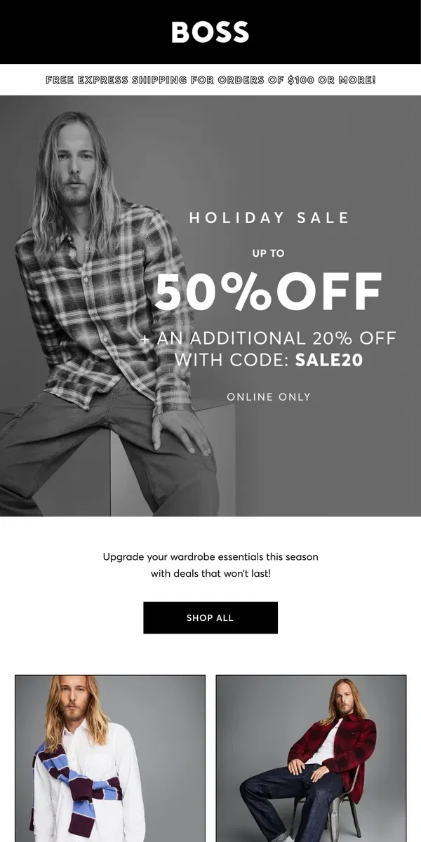 Email from HUGO BOSS. SALE: Up to 50% off + an additional 20% off