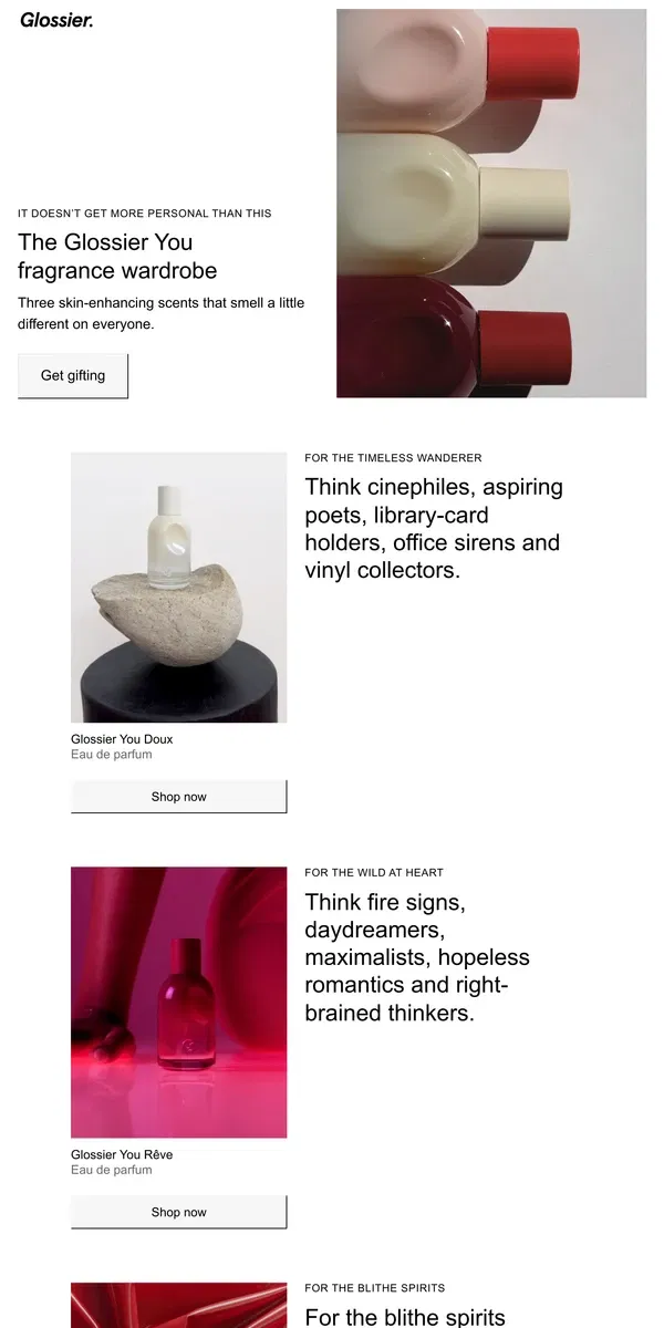 Email from Glossier. What does a good gift smell like?