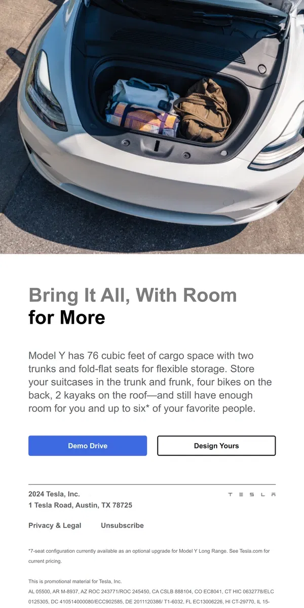 Email from Tesla. Go Anywhere (And Bring Everything)