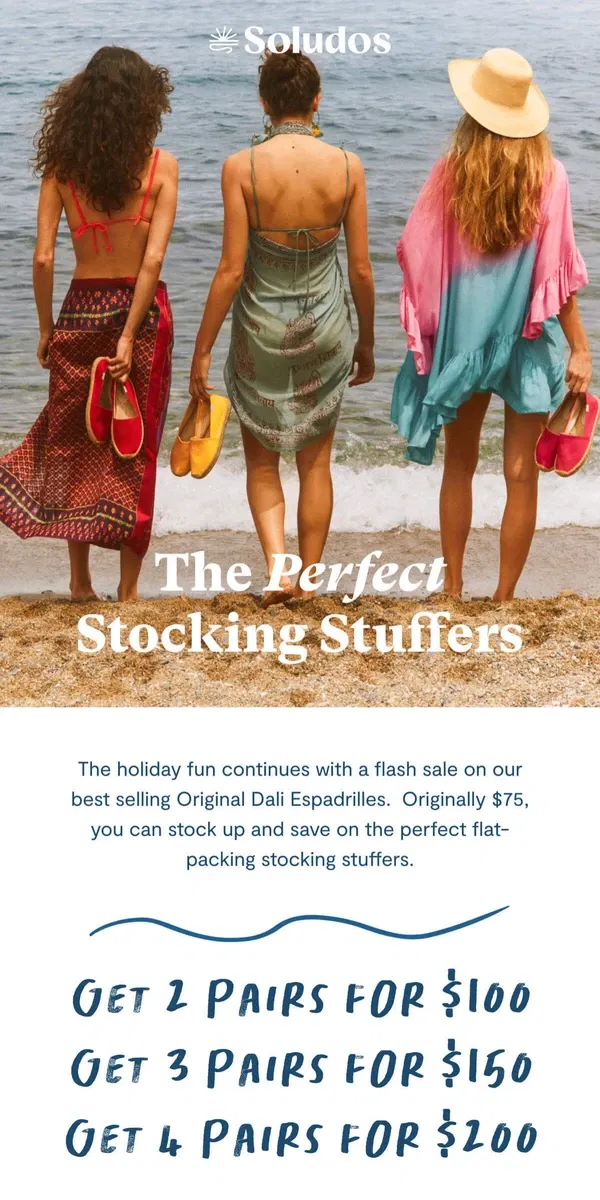 Email from Soludos. The Original Dali = The Original Stocking Stuffer