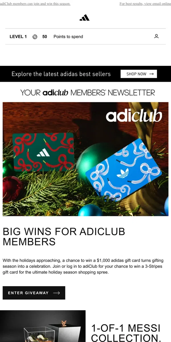 Email from Adidas. Enter for your biggest win of the season