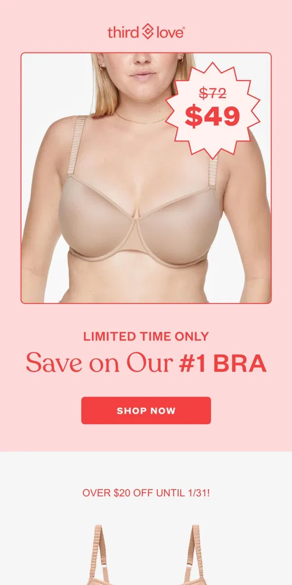 Email from ThirdLove. Deal alert! T-Shirt Bra is just $49