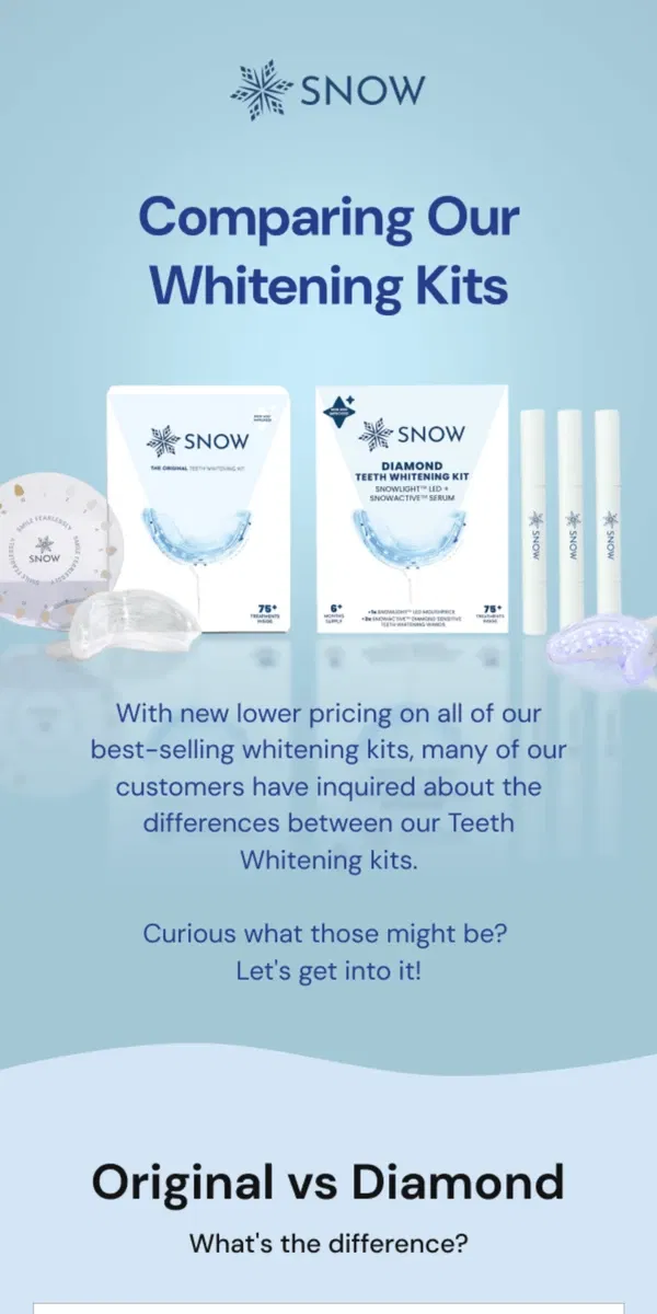 Email from Snow Teeth Whitening. Original vs Diamond? 💎✨