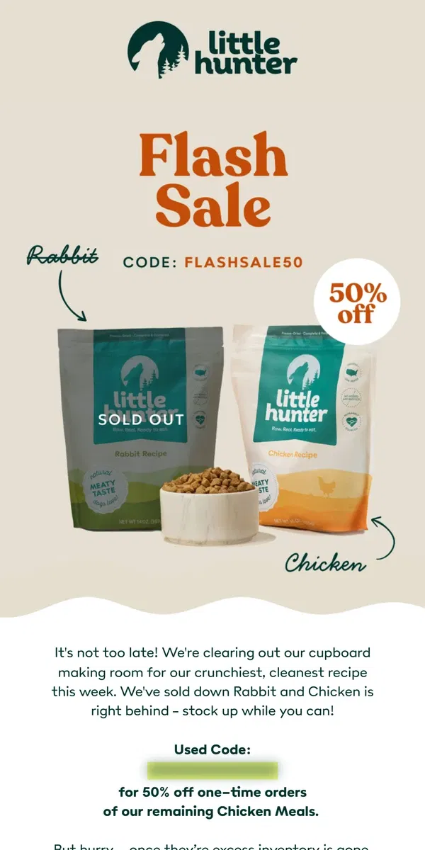 Email from Little Hunter. 50% Off Flash-Sale Almost over!