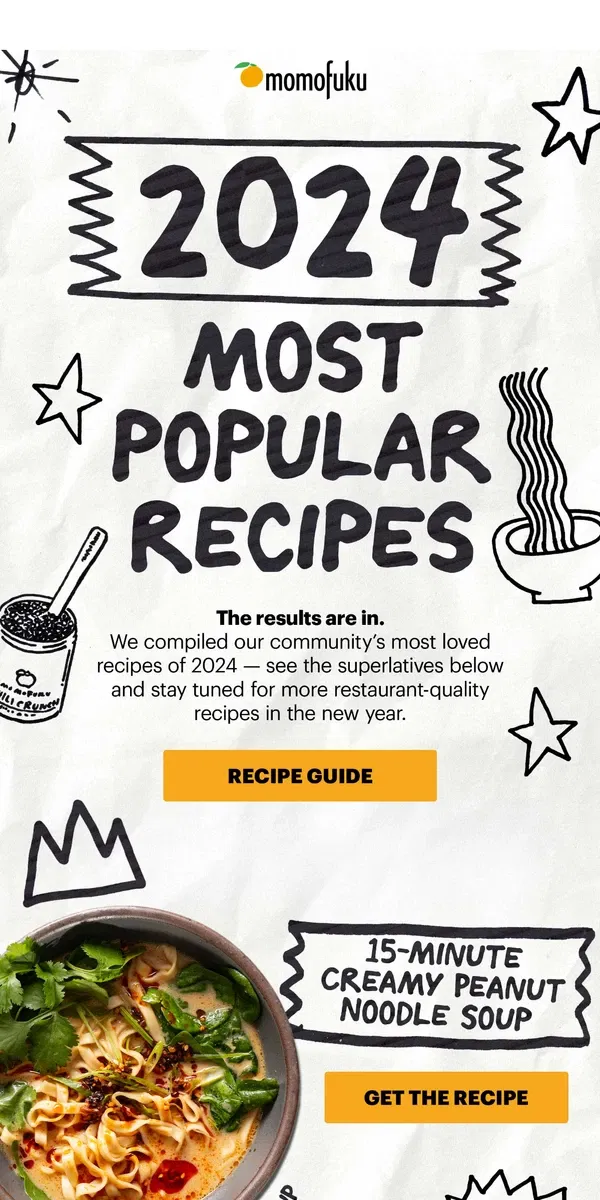 Email from Momofuku. Your top recipes of 2024