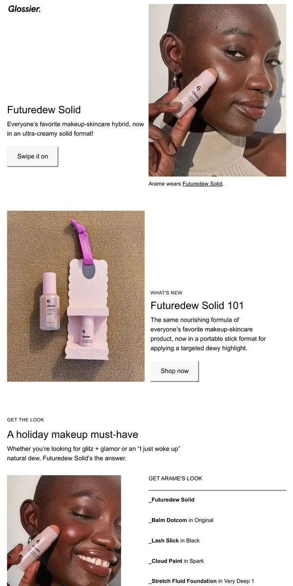 Email from Glossier. New! Futuredew Solid