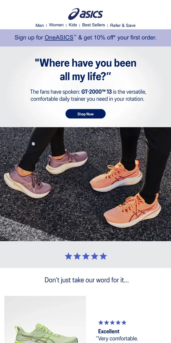 Email from ASICS. The reviews are in ⭐️⭐️⭐️⭐️⭐️