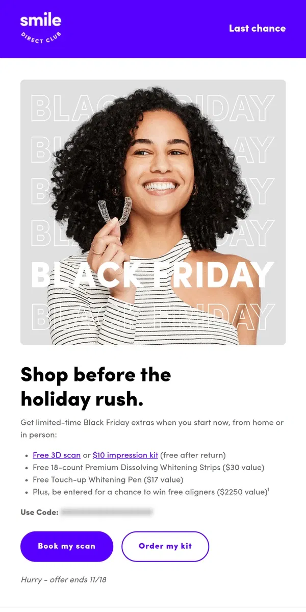 Email from SmileDirectClub. Hold up ✋ are you about to scroll past Black Friday?