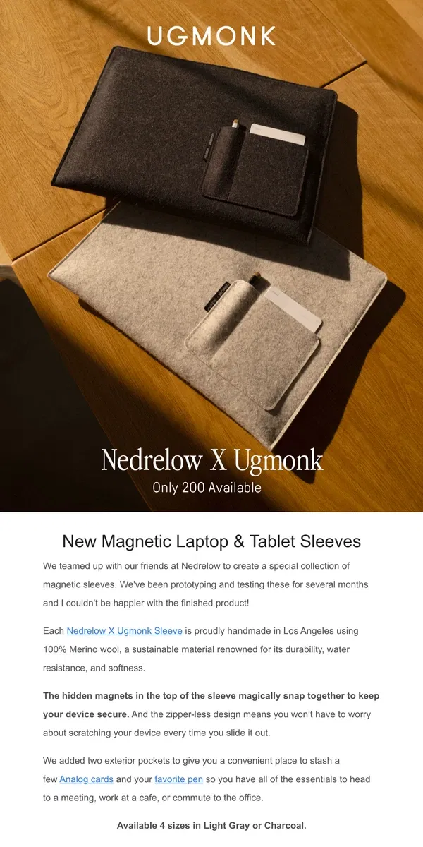 Email from Ugmonk. New Magnetic Laptop & Tablet Sleeves 🧲