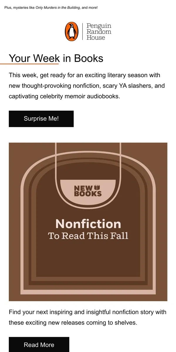 Email from Penguin Random House. Your Week in Books: Nonfiction Hitting Shelves This Fall