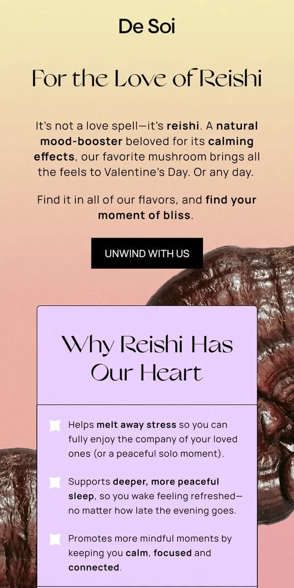 Email from De Soi. Skip the roses, reach for mushrooms 🍄