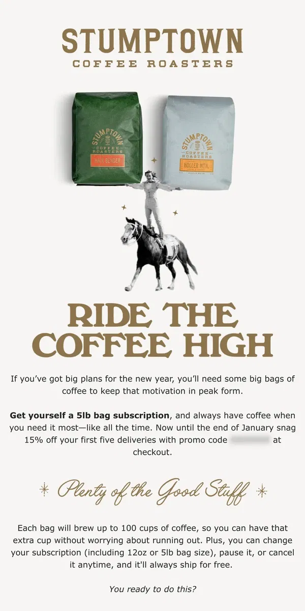 Email from Stumptown Coffee Roasters. Running out of coffee isn’t cool