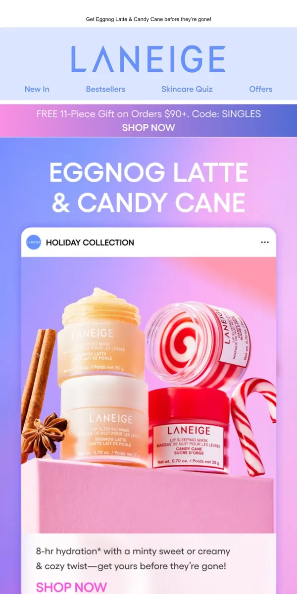 Email from LANEIGE. Lip Sleeping Mask: Holiday Flavors