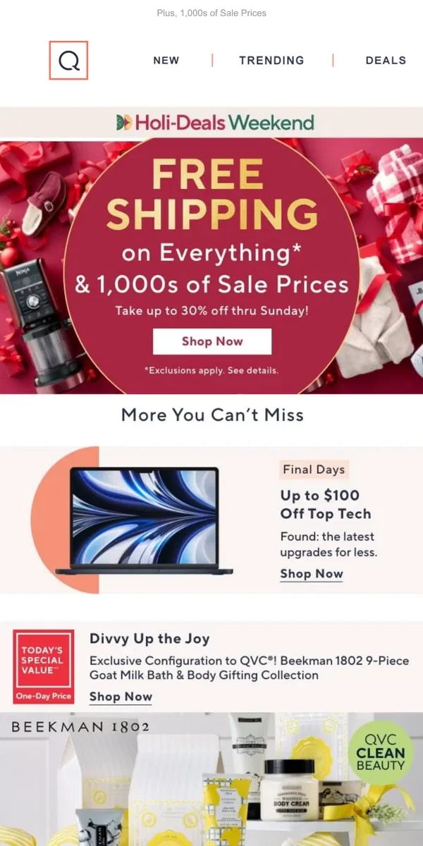 Email from QVC. Saturday Splurge with Free Shipping