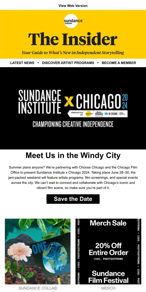 Email from Sundance. Announcing Sundance Institute x Chicago