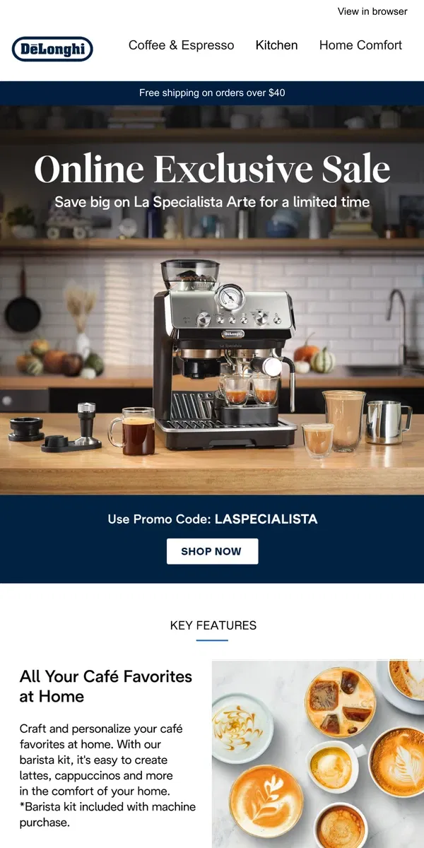 Email from De'Longhi. Limited Time Sale!