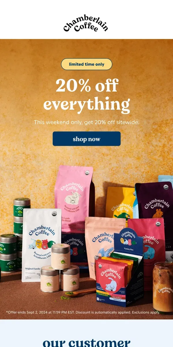 Email from Chamberlain Coffee. don't forget: 20% off!!