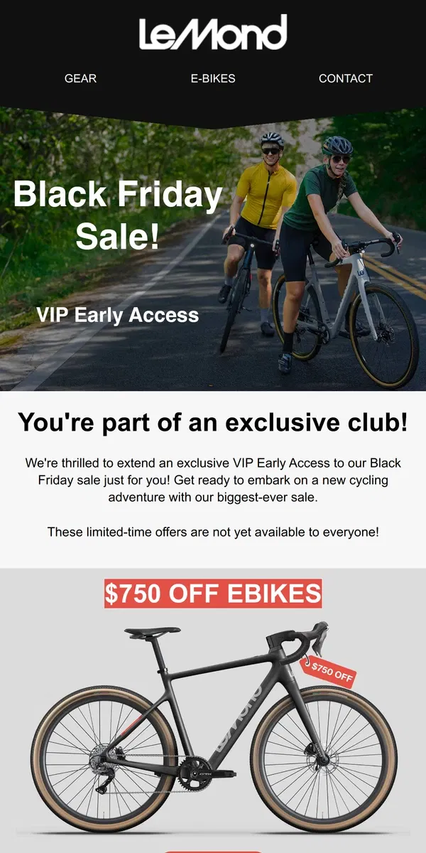 Email from LeMond. Black Friday - Our Biggest Ever Sale!