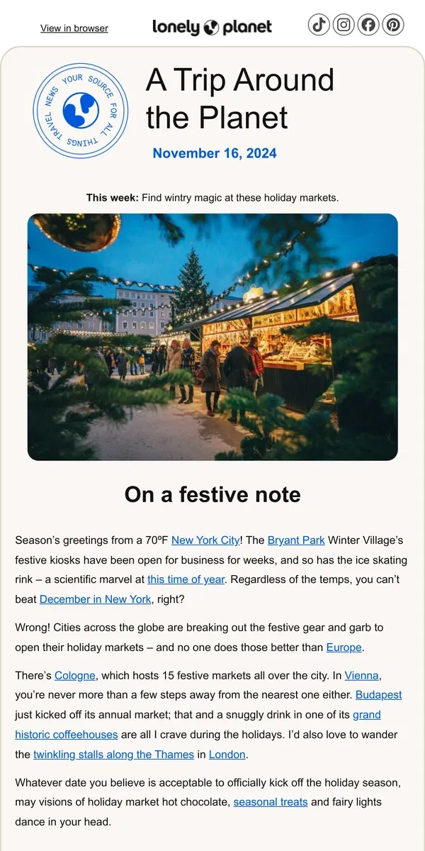 Email from Lonely Planet. The best holiday markets are in…