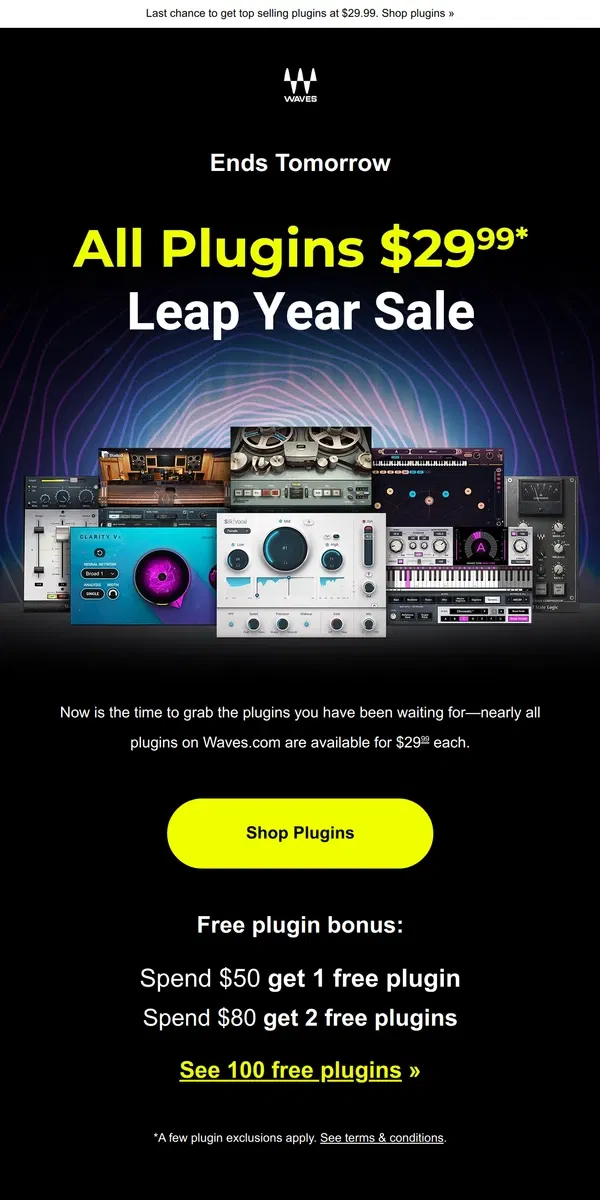 Email from Waves Audio. Ends Tomorrow 🛒 ALL Plugins $29.99