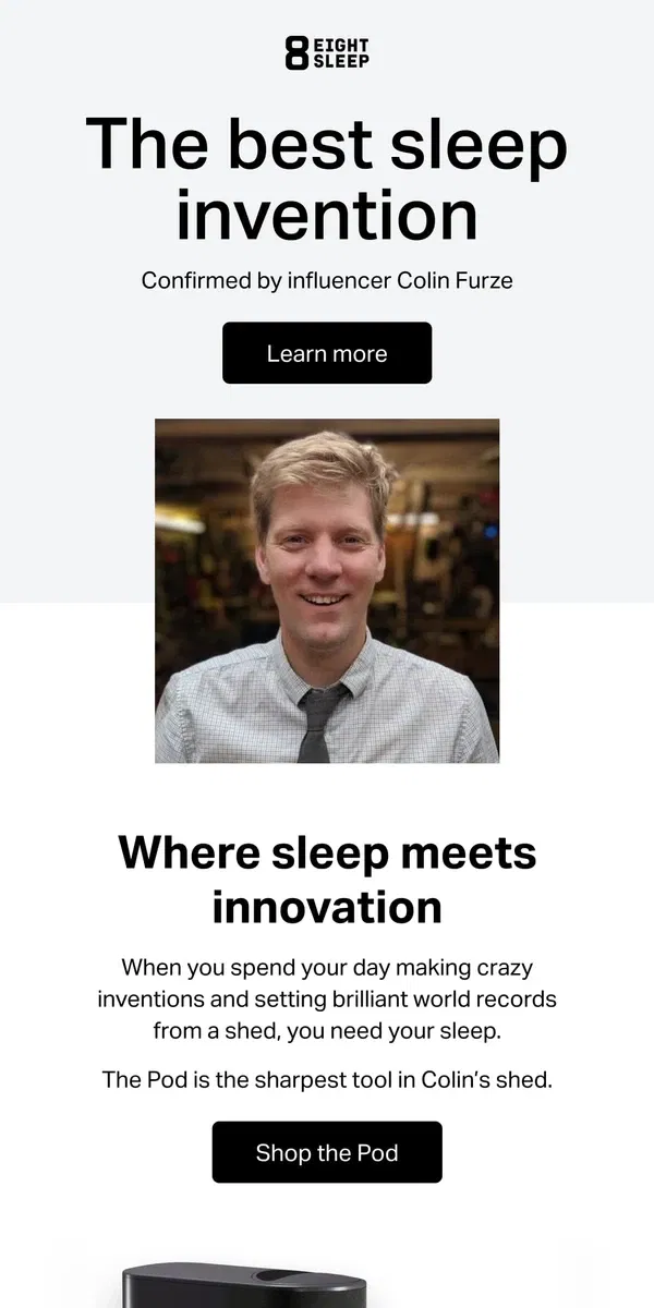 Email from Eight Sleep. Sleep like an insane inventor