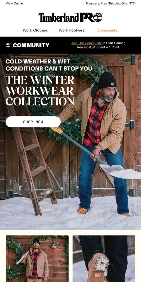 Email from Timberland. Winter work gear for warmth & jobsite protection.