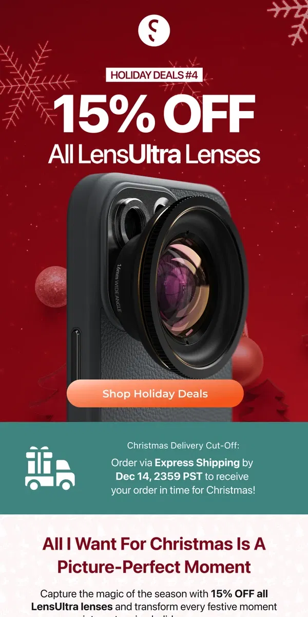 Email from ShiftCam. 15% OFF Holiday Gifts for Adventurers, Photographers and Filmmakers