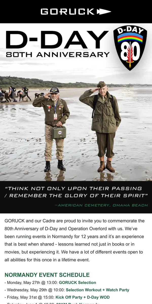 Email from GORUCK. Join Us on the Beaches of Normandy