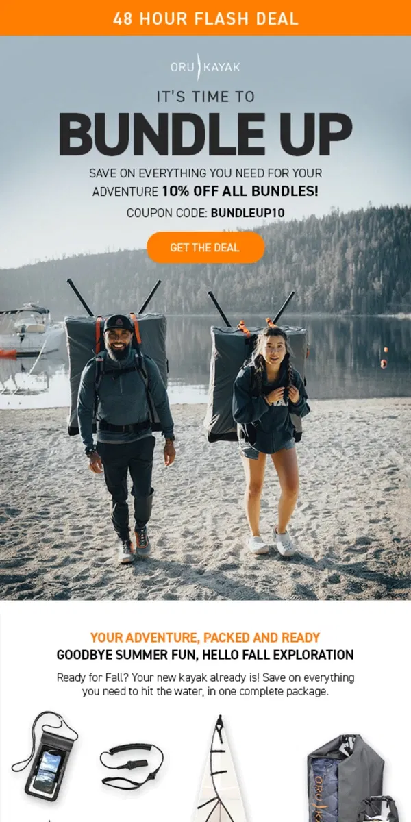 Email from Oru Kayak. Fall for Adventure: Extra 10% Off Kayak Bundles 🍁