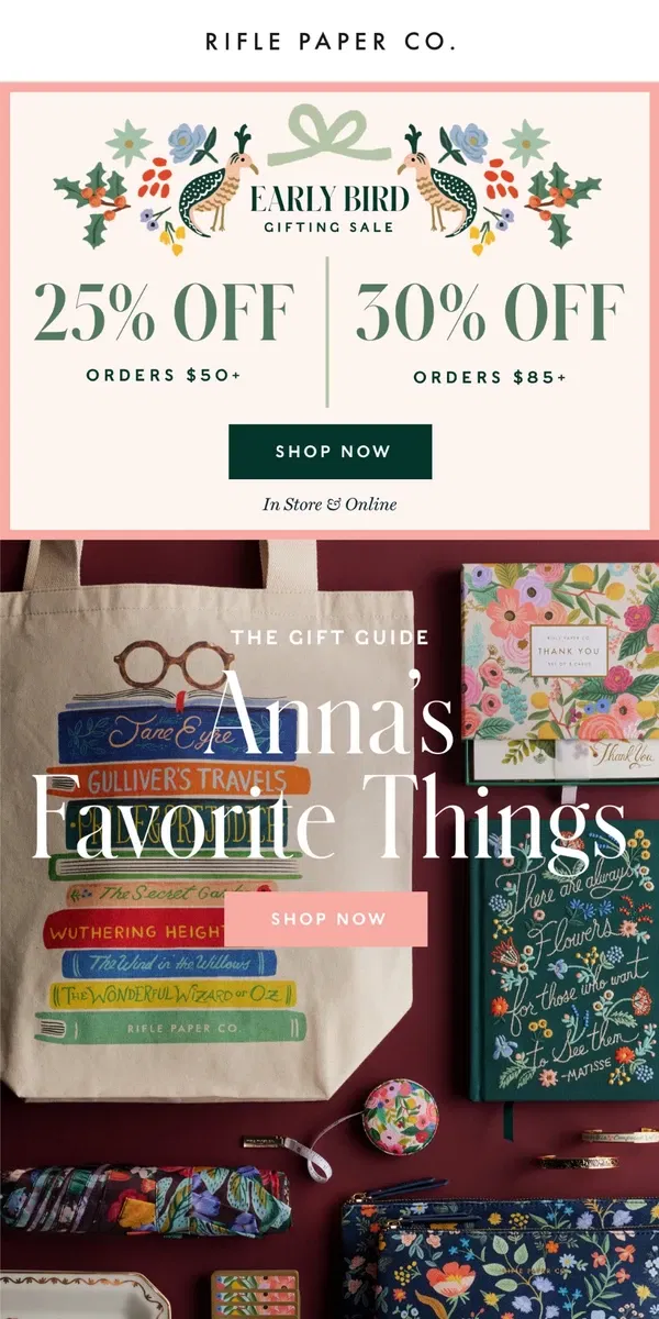 Email from Rifle Paper Co.. Anna's Favorites Inside PLUS Up to 30% Off