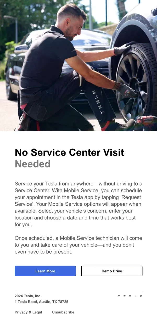 Email from Tesla. Service That Comes to You