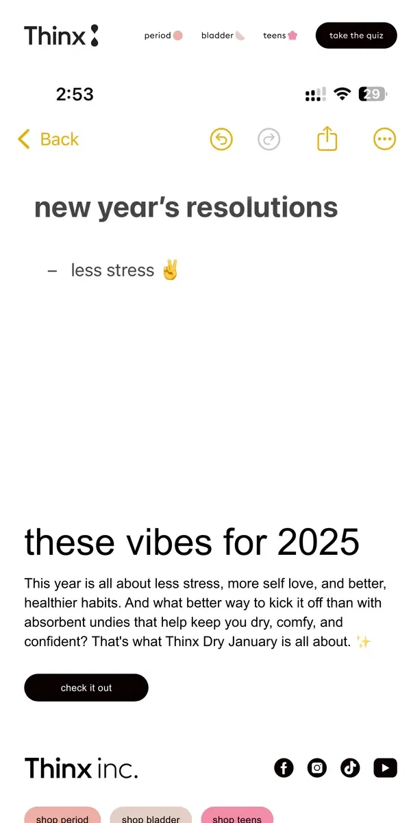 Email from Thinx. 2025 is feeling good