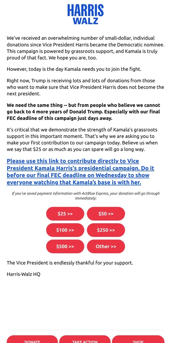 Email from Kamala Harris. Kamala needs your help right now.