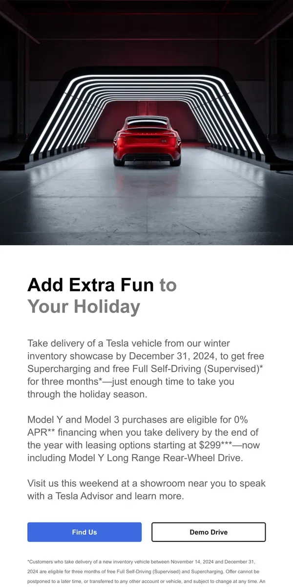 Email from Tesla. Unlock Free Charging and FSD This Holiday