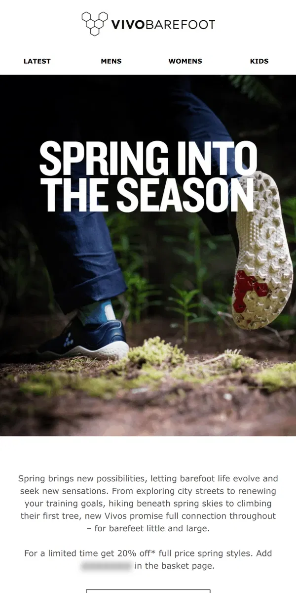 Email from Vivobarefoot. New Vivos whatever your spring vibe