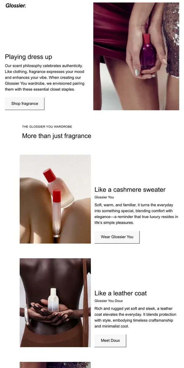 Email from Glossier. A wardrobe of You