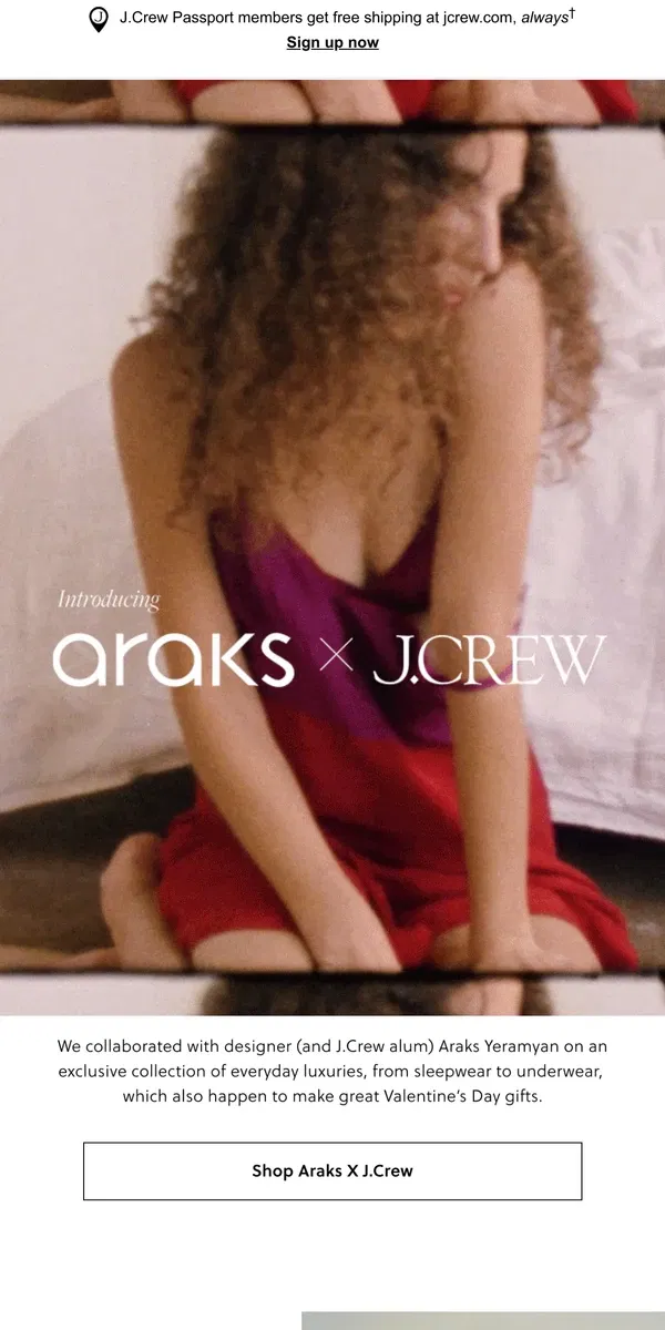 Email from J.Crew. Introducing Araks X J.Crew