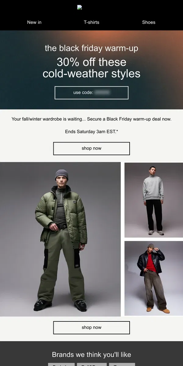 Email from ASOS. 30% off these cold-weather styles