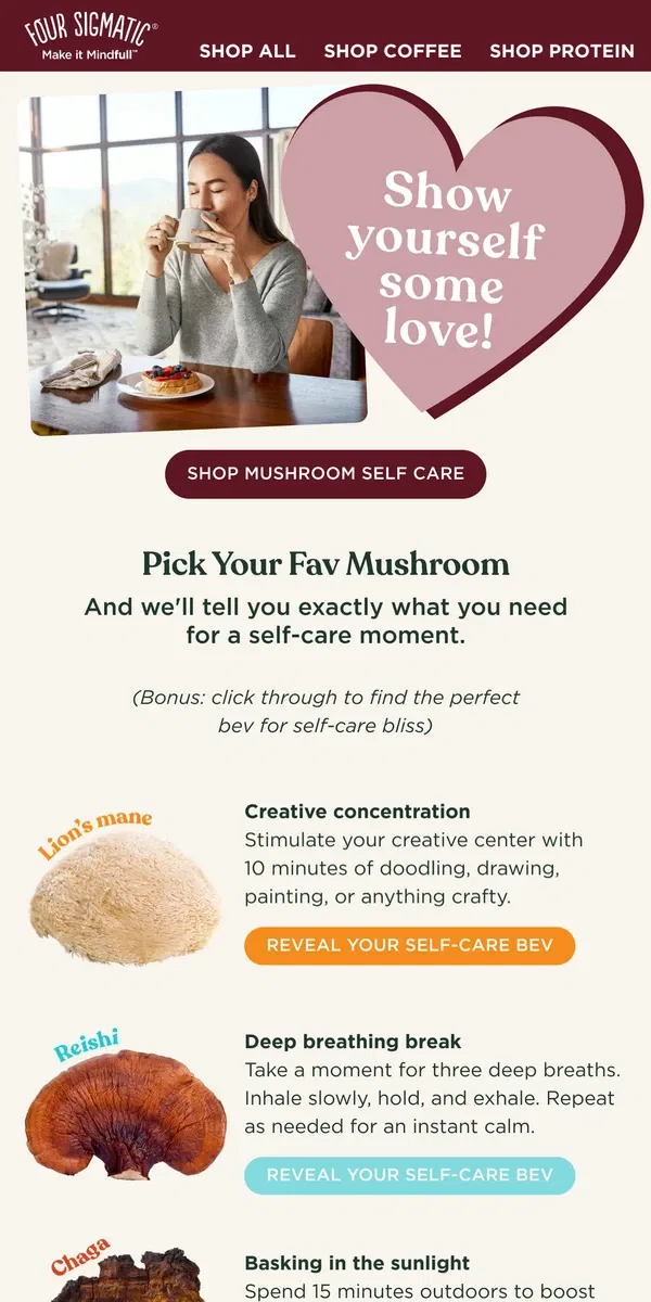 Email from Four Sigmatic. Do this to feel self-love today