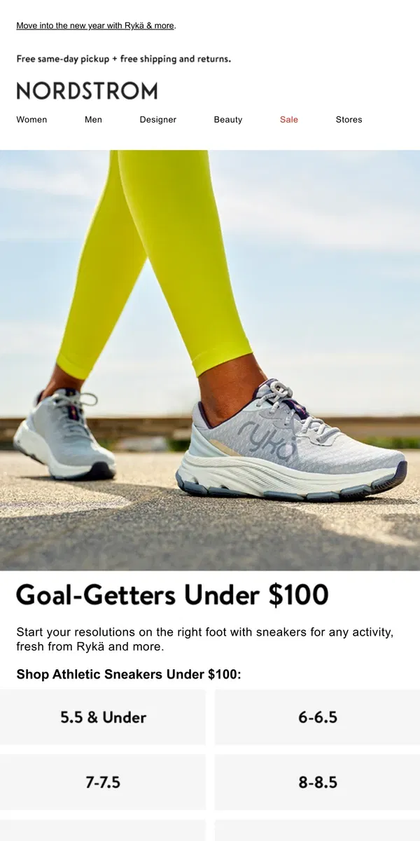 Email from Nordstrom. Fresh sneakers under $100