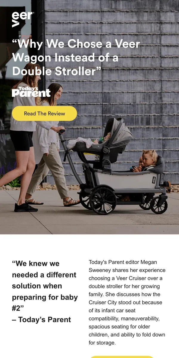 Email from Veer. What Today’s Parent Chose “Instead of a Double Stroller"