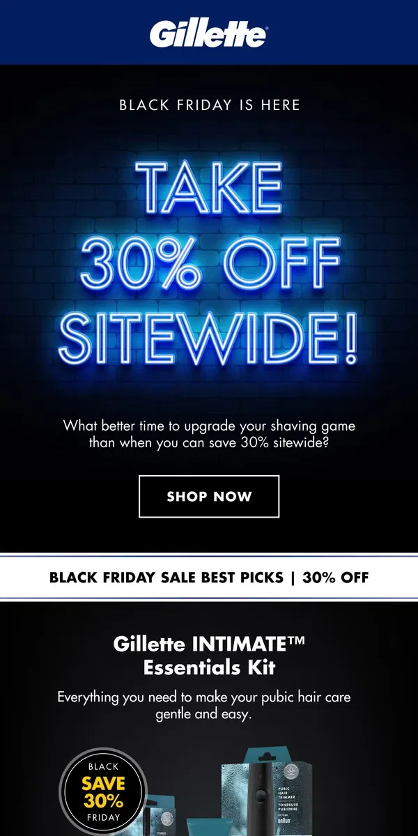 Email from Gillette. Black Friday Sale | 30% OFF SITEWIDE