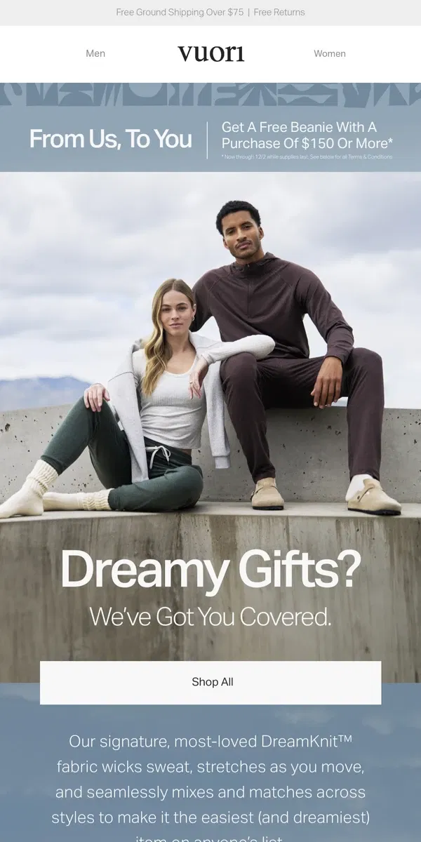 Email from Vuori. Wrap Up The Comfiest Gift To Give (And To Get)