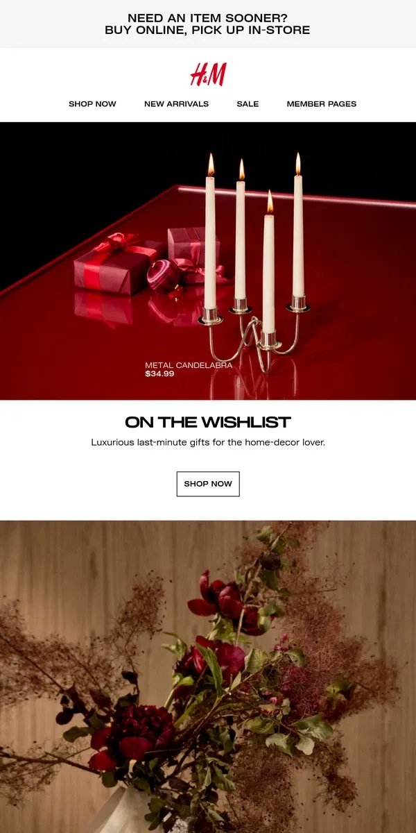 Email from H&M. Find last-minute gifts in stores