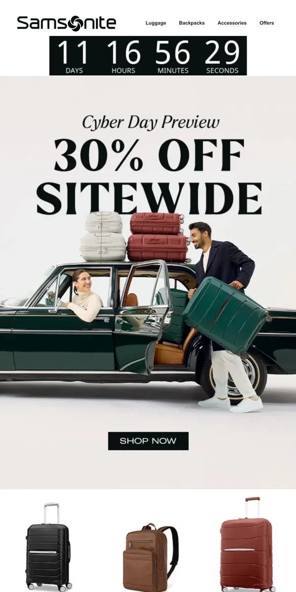 Email from Samsonite. Cyber Day Preview Starts Now: 30% Off Sitewide